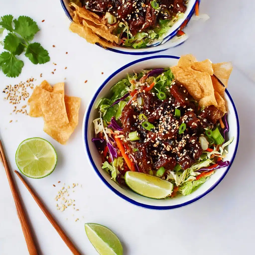 Teriyaki Chicken Wonton Taco Bowls Recipe - Recipe Image