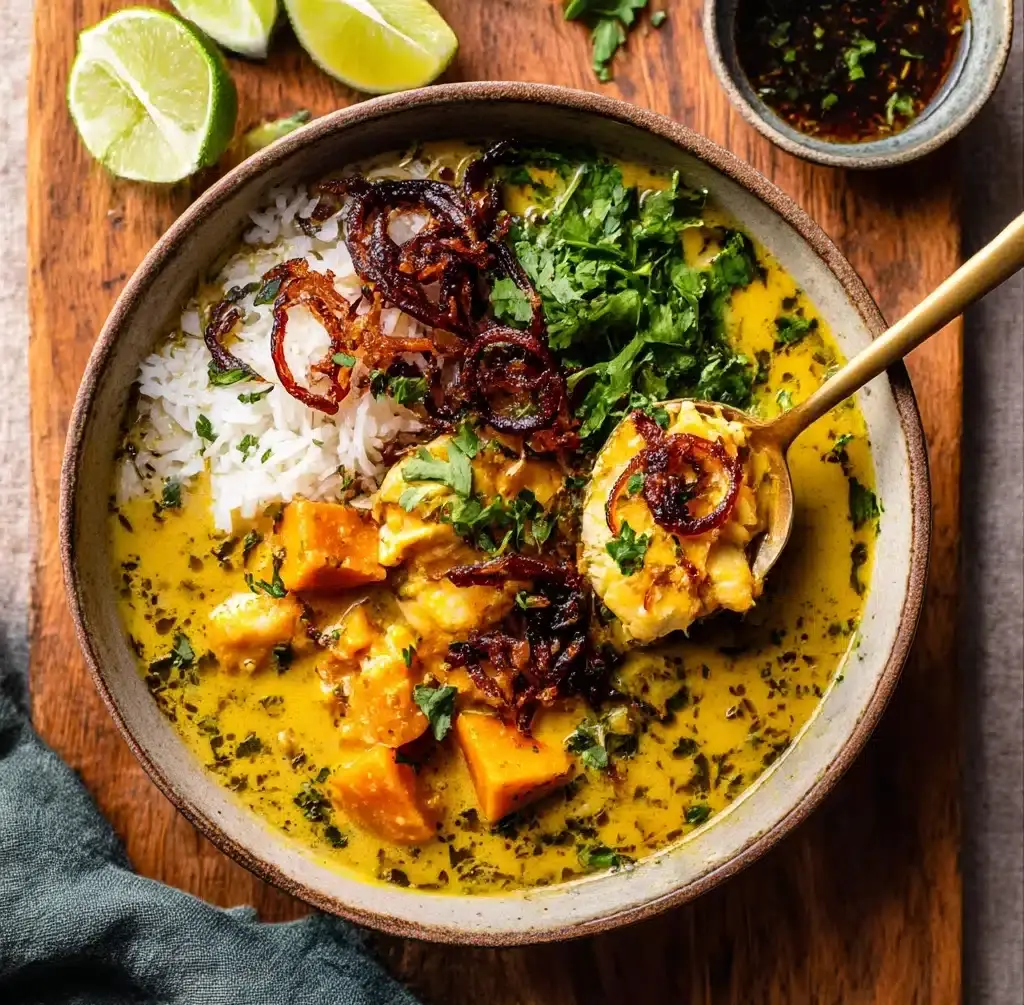 Chicken Curry with Crispy Shallot Basil Oil Recipe