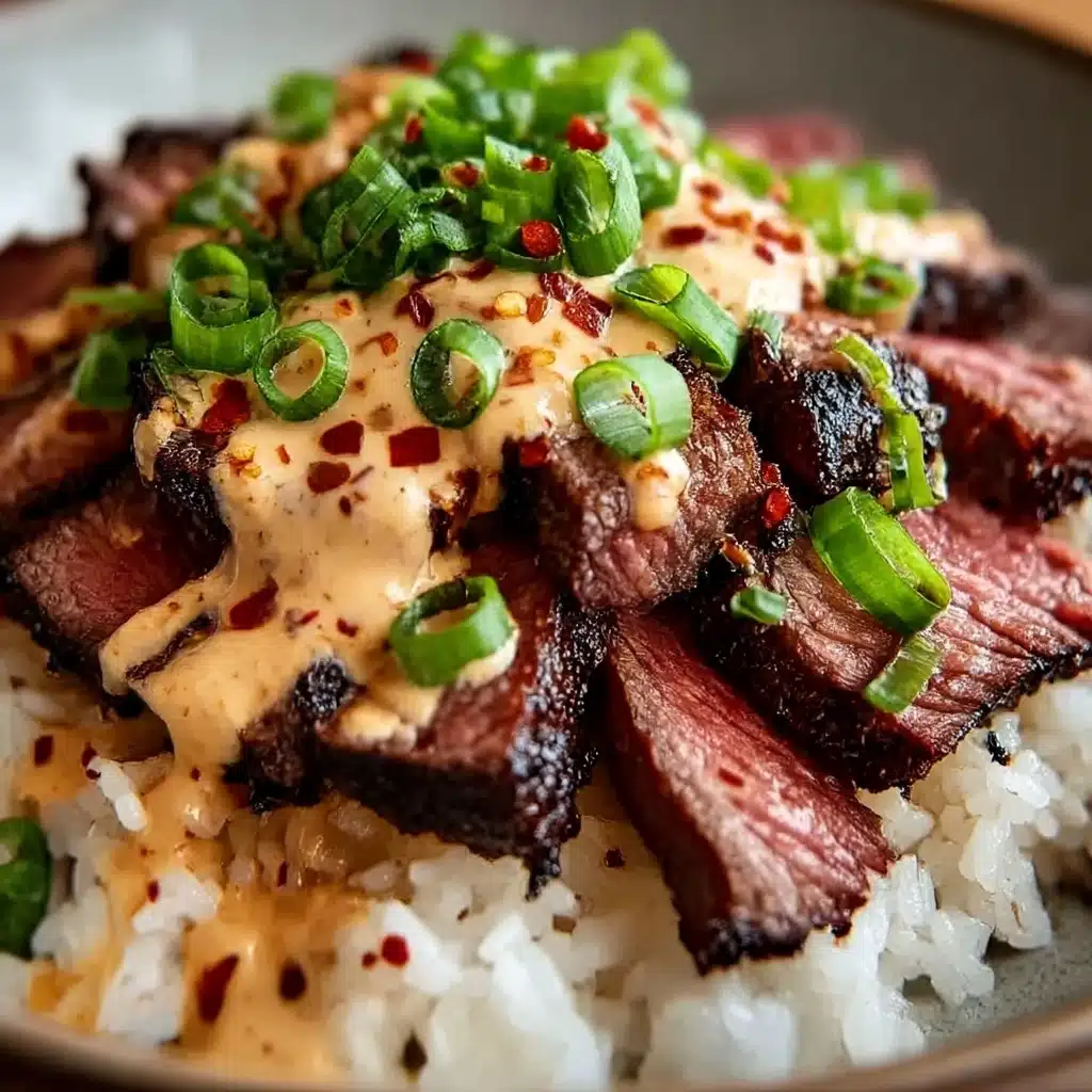 Korean BBQ Steak Rice Bowls with Spicy Cream Sauce Recipe - Recipe Image