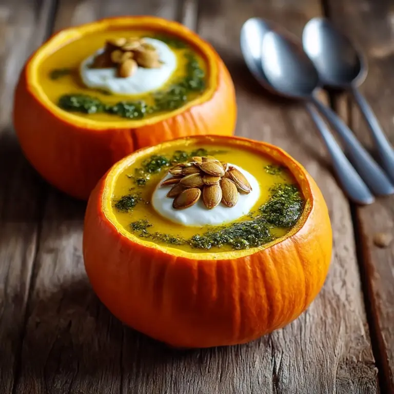 Roasted Garlic Sage Pesto Pumpkin Soup