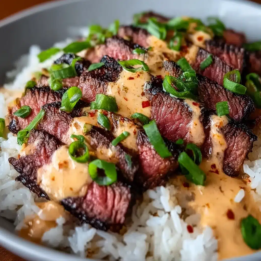 Korean BBQ Steak Rice Bowls with Spicy Cream Sauce Recipe - Recipe Image