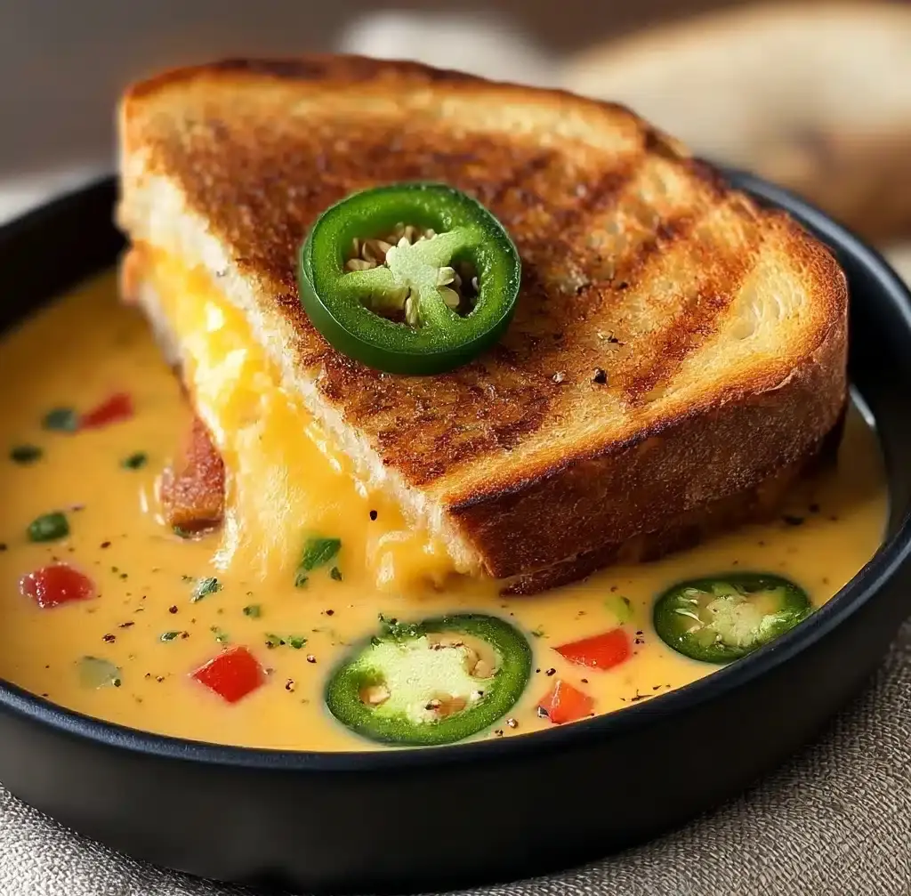 Spicy Jalapeño Popper Soup with Grilled Cheese Dippers Recipe