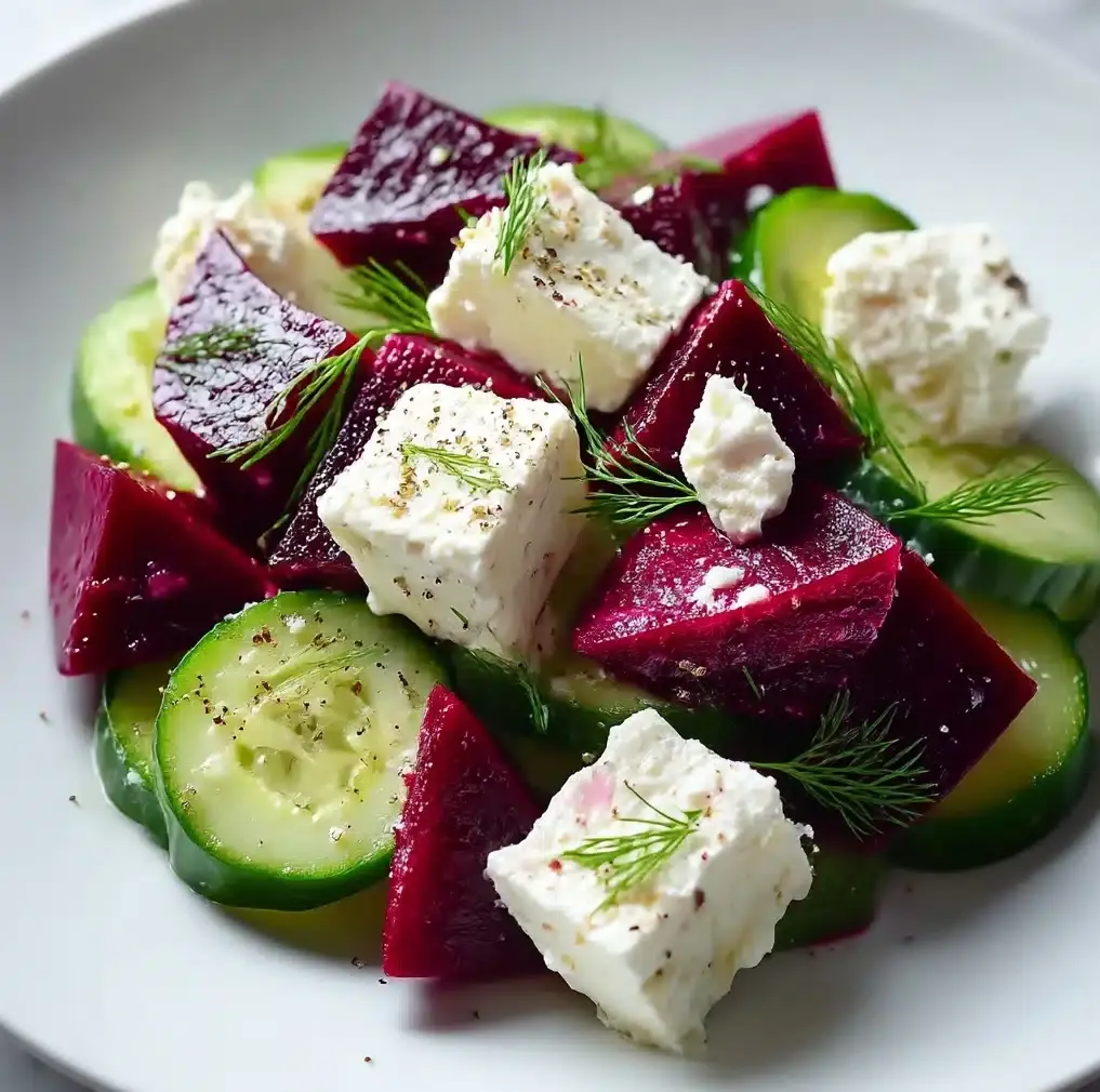 Vibrant Beet Feta Salad with Cucumber and Dill Recipe