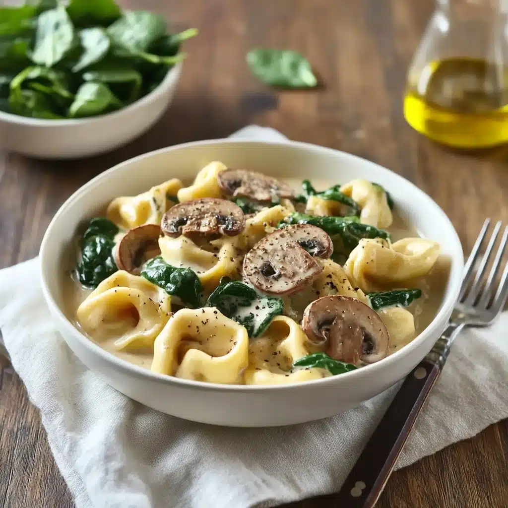 Creamy Tortellini with Spinach and Mushrooms Recipe - Recipe Image