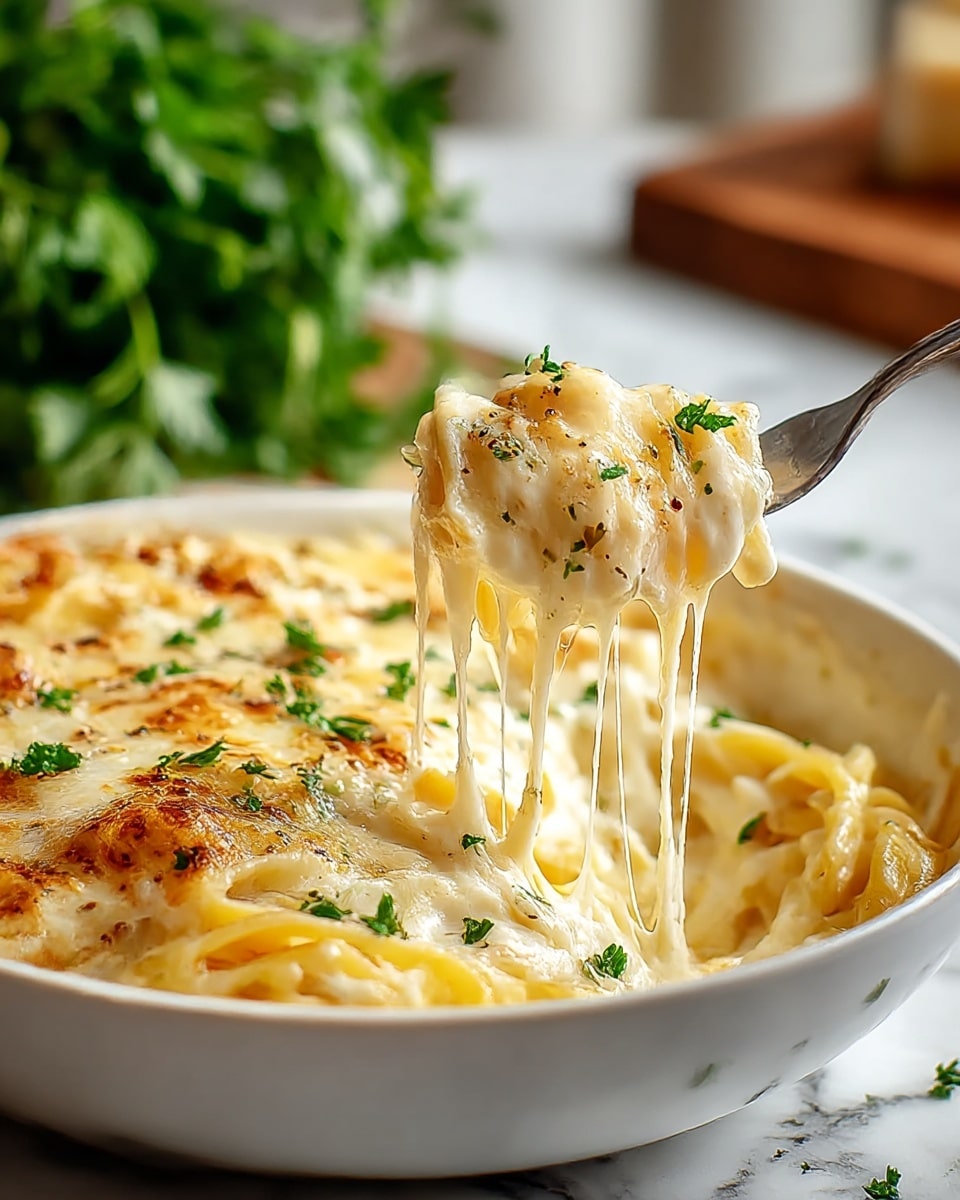 A close-up view of creamy white spaghetti coated in a rich, smooth sauce, lifted by a silver fork showing tangle of noodles covered in the sauce. The sauce covers the pasta fully and has soft dollops of white cheese mixed in, sprinkled with small green herb pieces and coarse black pepper, all served in a round bowl with a dark rim. The background is a white marbled surface. photo taken with an iphone --ar 4:5 --v 7