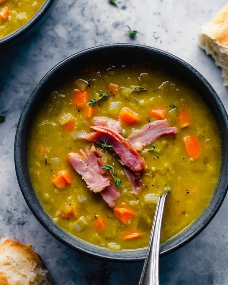 Split Pea Soup with Ham Bone and Hearty Bread Recipe