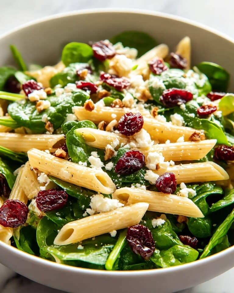 Spinach Pasta Salad with Feta and Cranberries Recipe