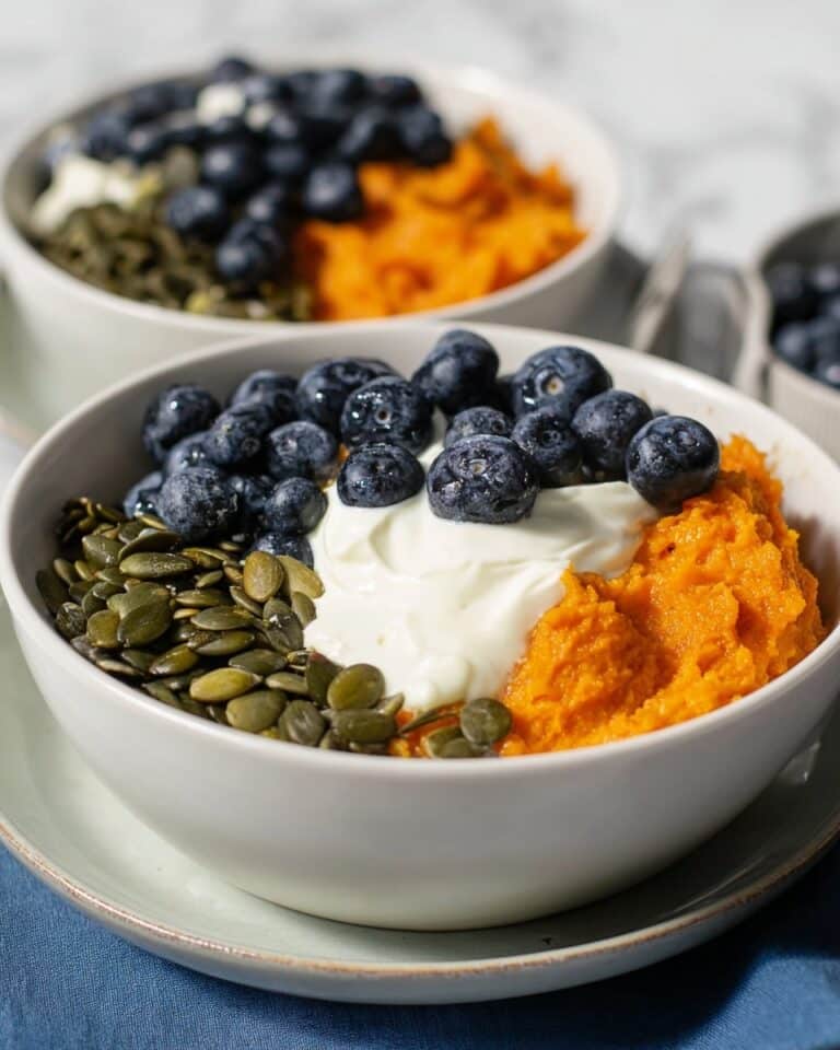 Sweet Potato Breakfast Bowl with Blueberries, Pumpkin Seeds, and Greek Yogurt Recipe