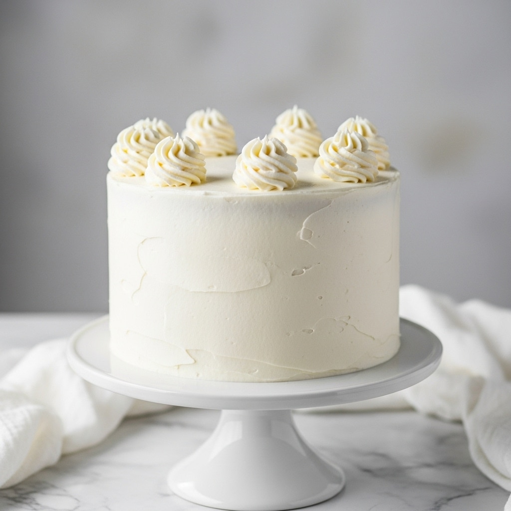 A slice of white cake with three layers is placed on a white plate, set on a white marbled surface. The cake layers are soft and pale yellow, separated by thin, bright red jam layers. The outside is covered in thick, fluffy white whipped cream with a slightly textured, creamy appearance. A white fork rests beside the slice on the plate with a small piece of cake on its tines. photo taken with an iphone --ar 4:5 --v 7