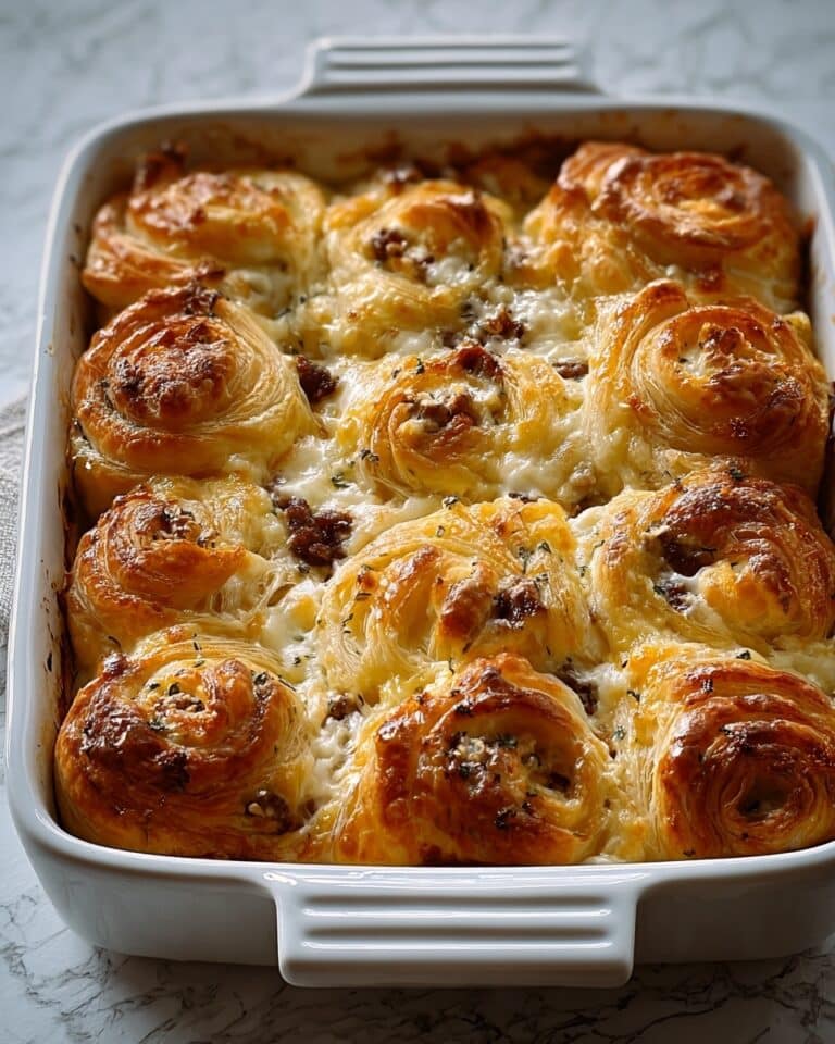 Overnight Croissant Breakfast Casserole with Sausage, Cheese, and Savory Gravy Recipe