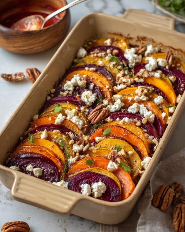 Layered Sweet Potato, Butternut Squash, and Carrot Lasagna with Cranberry-Honey Balsamic Glaze Recipe