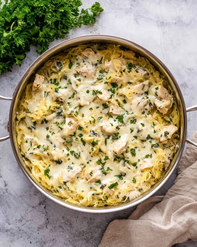 Chicken and Spinach Spaghetti Squash Alfredo Recipe