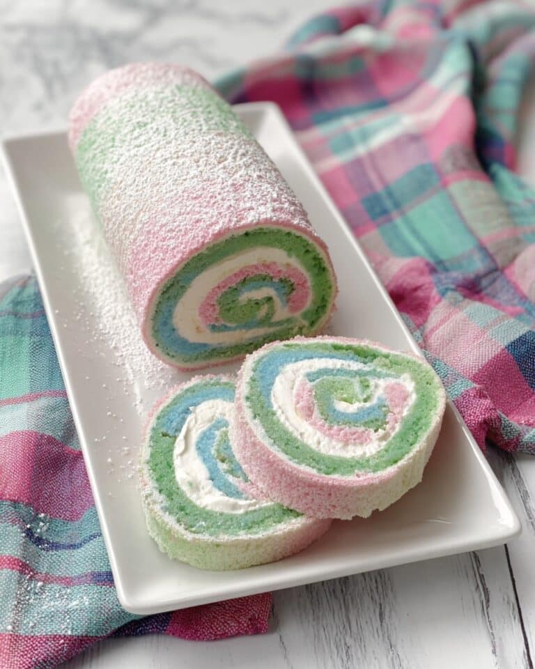 Easter Colorful Cake Roll with Cream Cheese Frosting Recipe