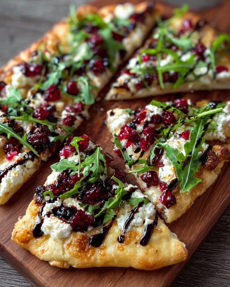 Easy Cranberry Balsamic Flatbread with Goat Cheese & Arugula Recipe